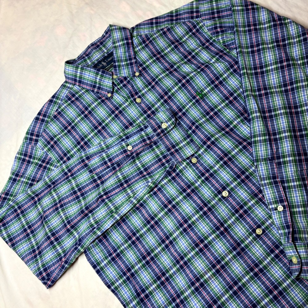 Polo Ralph Lauren Mens Classic Fit Plaid Button Down Shirt‎ Blue Green Large